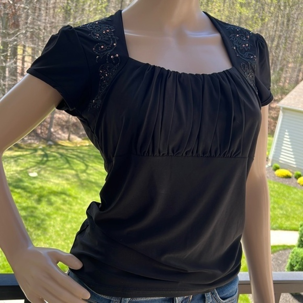 Orsay vintage pretty feminine black stretchy top with sequined detail